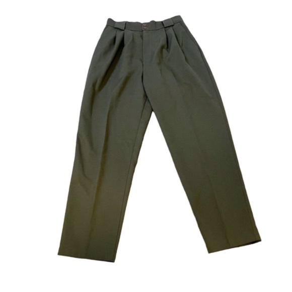 VINTAGE Olive Khaki Green Trousers Pleated Tapered Carrot Relaxed Fit Pants 8 10 - Picture 1 of 14